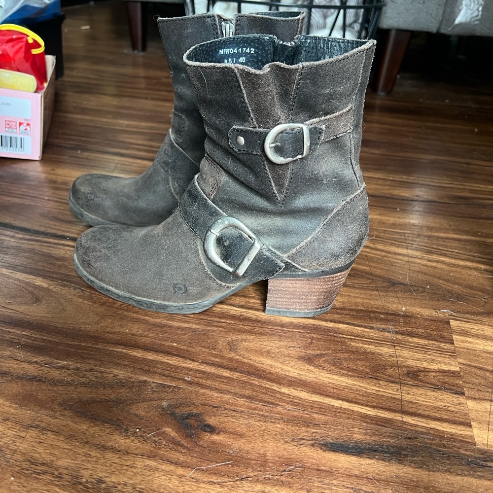 Born Dark Brown Ankle Boots with Buckle Detail